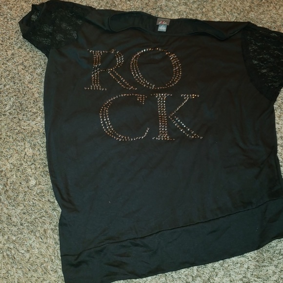 rock top goth steampunk lace cold shoulder sleeves - Picture 2 of 7